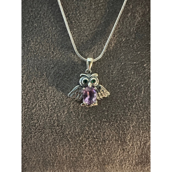 Silver and Amethyst Owl Pendant on Stainless Steel Chain - Picture 8 of 8